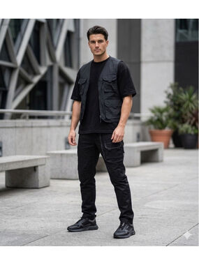 Embellish NYC Men’s Black Kai Cargo Pants with Silver Zipper Details Size 32